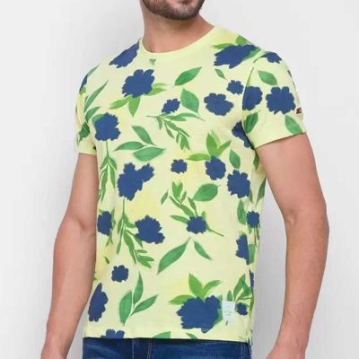 Floral Printed Slim Fit T-Shirt - Cotton-Polyester Blend, Round Neck, Short Sleeves, Vibrant Botanical Prints, Available in Light Colors (S-3XL) Manufacturers, Suppliers, Exporters in Yangon