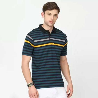 Classic Striped Polo | 100% Cotton | Regular Fit | Light Blue and White Stripes | S-XXL Manufacturers, Suppliers, Exporters in Yangon