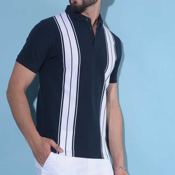 Cotton Striped Polo T-Shirt | 3-Button Placket | Available in Navy-White, Black-Grey, Red-Navy Manufacturers  in Delhi