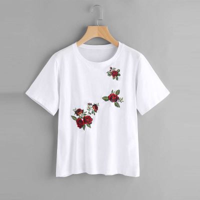 Embroidered Ladies’ T-Shirt - Regular Fit Crew Neck in 100% Cotton with Unique Designs, Available in Various Solid Colors (XS to XL) Manufacturers, Suppliers, Exporters in Yangon