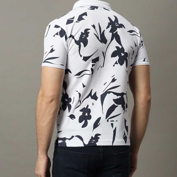 Graphic Print Polo | Cotton-Polyester Blend | Slim Fit | White with Unique Designs | S-XXL Manufacturers  in Delhi