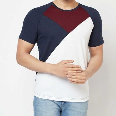 Half Sleeve Color Block T-Shirt – Slim Fit Cotton-Polyester Blend for Fashion-Forward Style Manufacturers, Suppliers, Exporters in Yangon