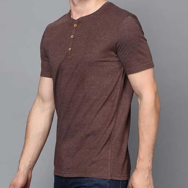 Half Sleeve Henley T-Shirt – 100% Cotton, Regular Fit for Smart Casual Style Manufacturers  in Delhi