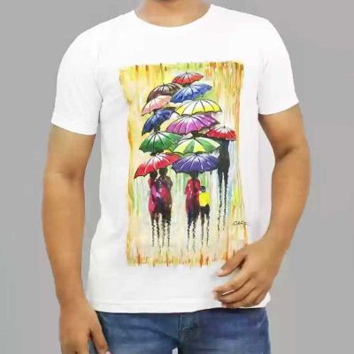 Hand-Painted Portrait T-Shirt – Slim Fit Rayon Blend with Deep V-Neck Manufacturers, Suppliers, Exporters in Yangon