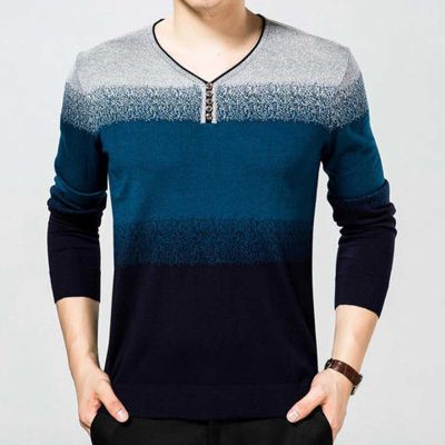 Knitted V-Neck T-Shirt for Men - 100% Cotton, Regular Fit, Soft Fabric with Ribbed Trim Manufacturers, Suppliers, Exporters in Yangon