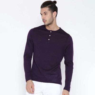 Mens 100% Merino Wool Henley - Temperature-Regulating, Moisture-Wicking Long Sleeve T-Shirt in Black, Burgundy, Navy Manufacturers, Suppliers, Exporters in Yangon