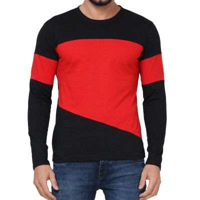 Mens Color Block Full Sleeve T-Shirt – Regular Fit, Stylish Cotton-Polyester Blend for Casual Wear Manufacturers, Suppliers, Exporters in Yangon