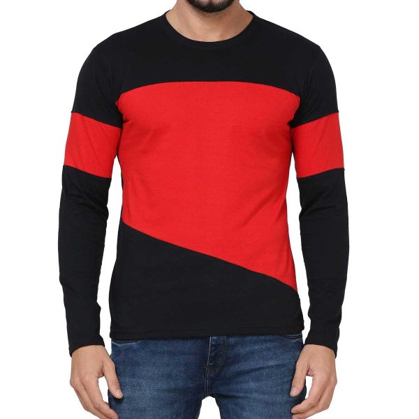 Mens Color Block Full Sleeve T-Shirt – Regular Fit, Stylish Cotton-Polyester Blend for Casual Wear Manufacturers  in Delhi