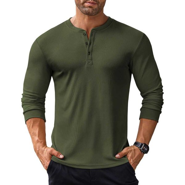 Mens Casual Full Sleeve Henley T-Shirt – 100% Cotton, Relaxed Fit for Everyday Style Manufacturers  in Delhi