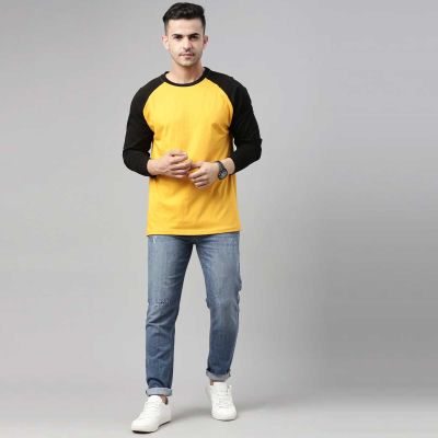 Raglan Casual T-Shirt for Men - Cotton-Polyester Blend, Regular Fit with Sporty Contrast Binding Manufacturers, Suppliers, Exporters in Yangon