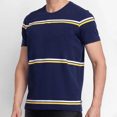 Striped Casual T-Shirt for Men - 100% Cotton, Regular Fit with Vibrant Yarn-Dyed Stripes Manufacturers, Suppliers, Exporters in Yangon