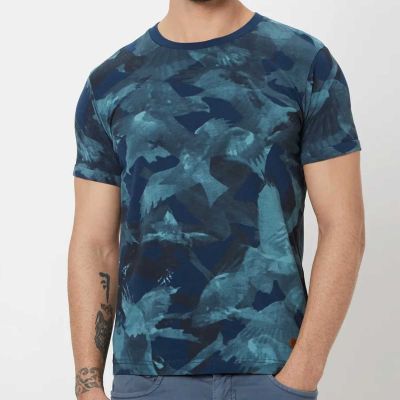 Stylish Abstract Print Crew Neck T-Shirt - Sweat-Wicking Lycra-Cotton Blend for Gym and Outdoor Activities (Sizes S-XXL) Manufacturers, Suppliers, Exporters in Yangon