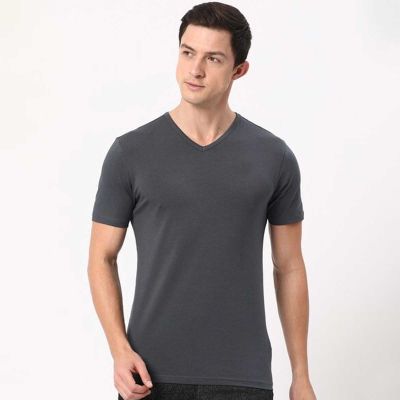 V-Neck Casual T-Shirt for Men - 100% Combed Cotton, Slim Fit with Ribbed Trim Manufacturers, Suppliers, Exporters in Yangon