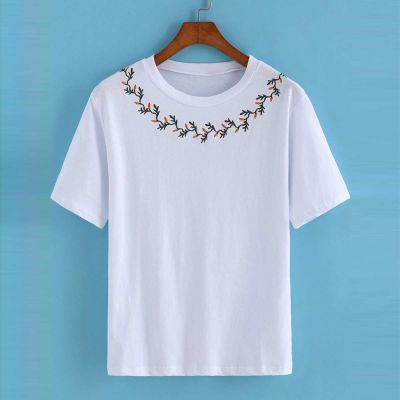 Womens Embellished Round Neck T-Shirt - Stylish Cotton Tee with Sequins & Embroidery Manufacturers, Suppliers, Exporters in Yangon