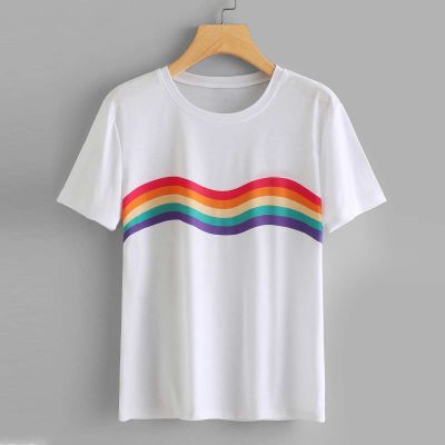 Womens Striped Print T-Shirt | Regular Fit in Lightweight Cotton | Perfect for Casual Wear & Layering in Fall Manufacturers, Suppliers, Exporters in Yangon