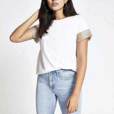 Womens Embellished Short T Shirt Stylish Scoop Neck for Casual Wear XS to XL Manufacturers, Suppliers, Exporters in Yangon