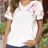 Womens Embellished V Neck T Shirt Stylish Cotton Blend Casual Wear XS to XL Manufacturers  in Delhi