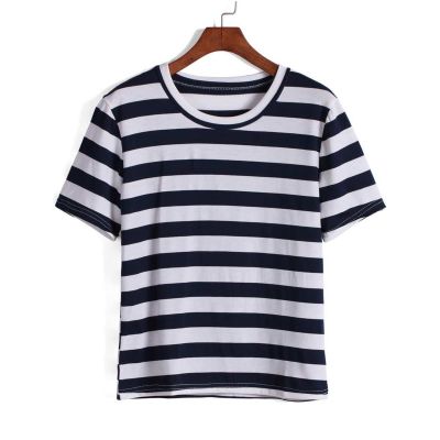 Womens Striped Round Neck T-Shirt - Trendy Cotton Tee for Casual Outings Manufacturers, Suppliers, Exporters in Yangon