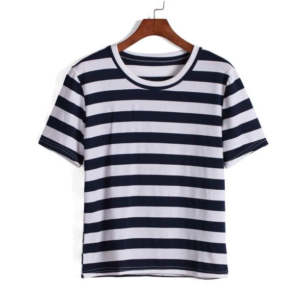 Womens Striped Round Neck T-Shirt - Trendy Cotton Tee for Casual Outings Manufacturers  in Delhi